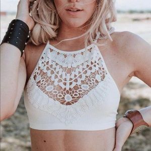 High Neck Boho Crochet Lace Bralette NWT